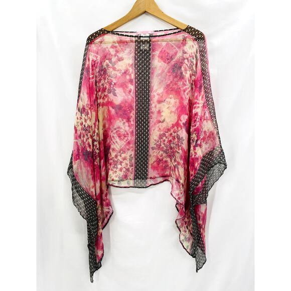 Shendel 100% Silk Pink Sheer Poncho Top - Picture 1 of 5